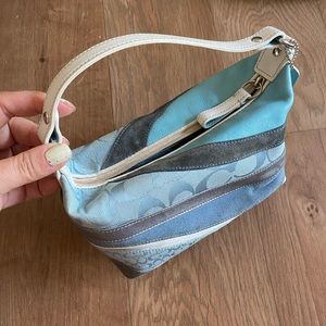 Coach Shoe box style purse. Blue and grey.